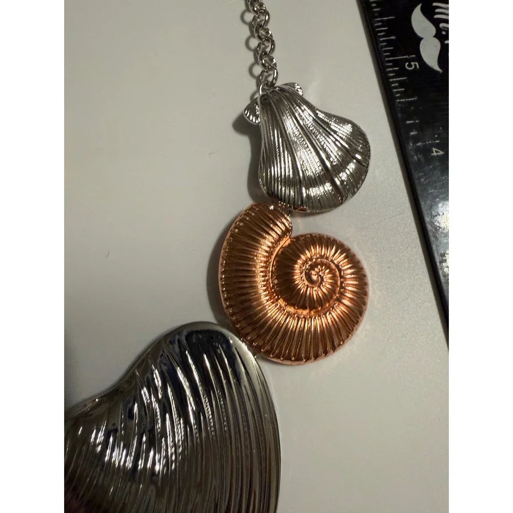 Mixed Metal Sea Shell Starfish Coral Statement Necklace Silver Rose Gold Tone